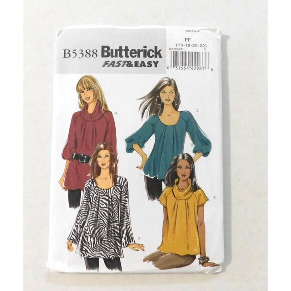 Butterick Other - Butterick B5388 A-Line Tops Sizes FF 16-22 Sewing Pattern Uncut Fast Easy 2009